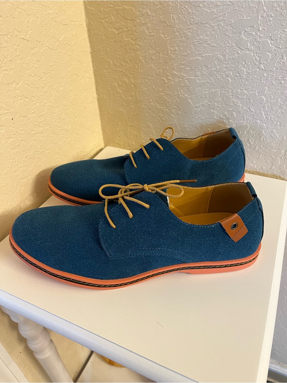 Men's Blue Lace-Up Casual Shoes with Orange Soles, Size 12